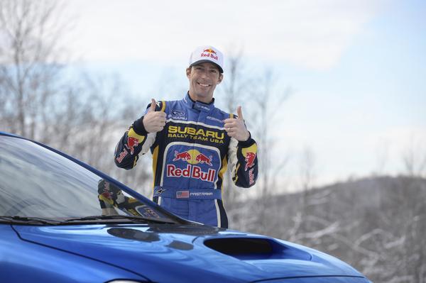 Travis Pastrana drifting the Vermont SportsCar Subaru WRX at Formula Drift